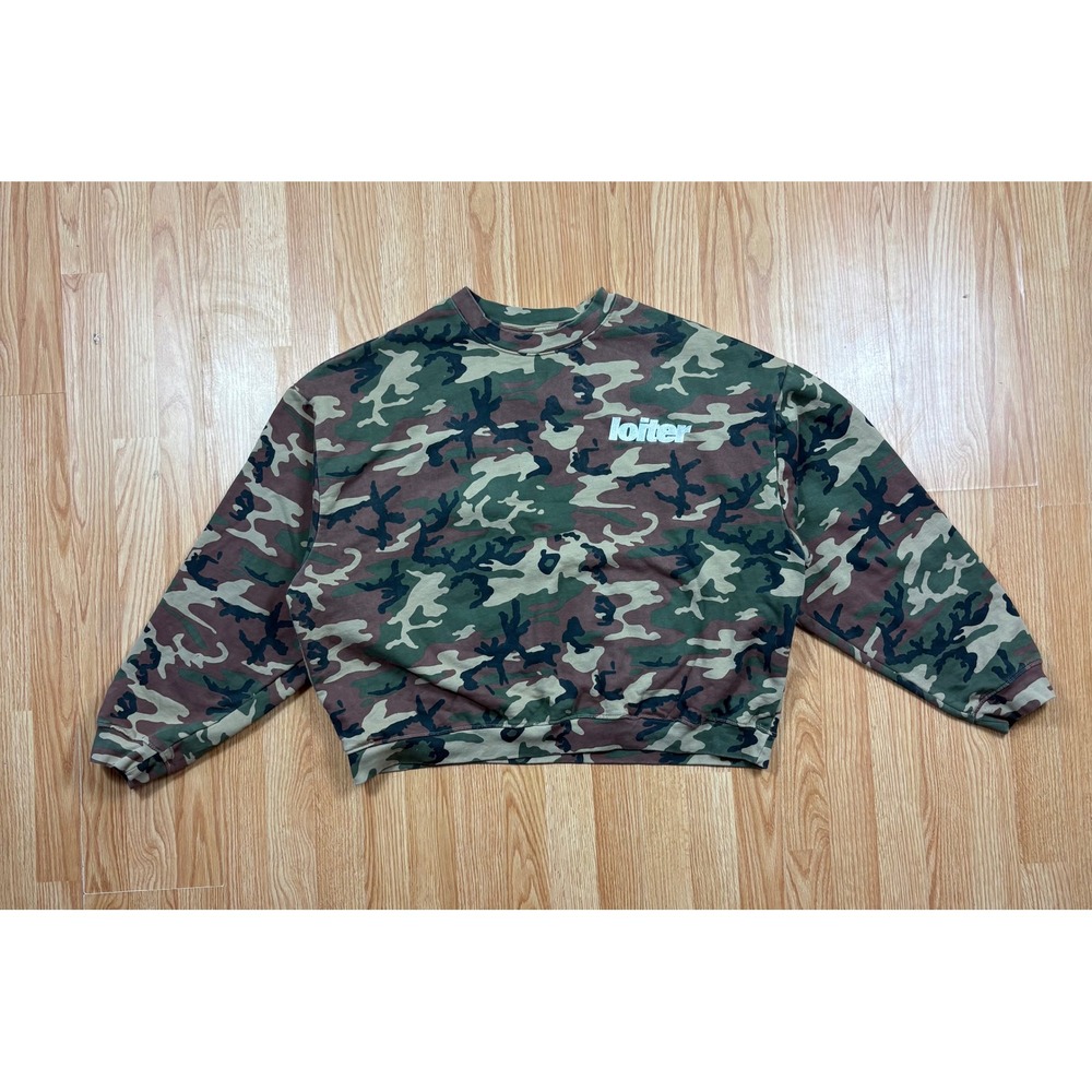 Loiter Camo Crewneck Sweatshirt Mens XXL Green Brown Camouflage Boxy Cropped